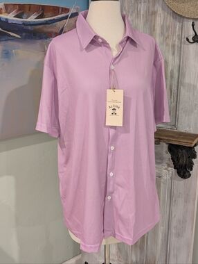 NWT Aloha Men's Lavender Short-Sleeve Button-Down Shirt